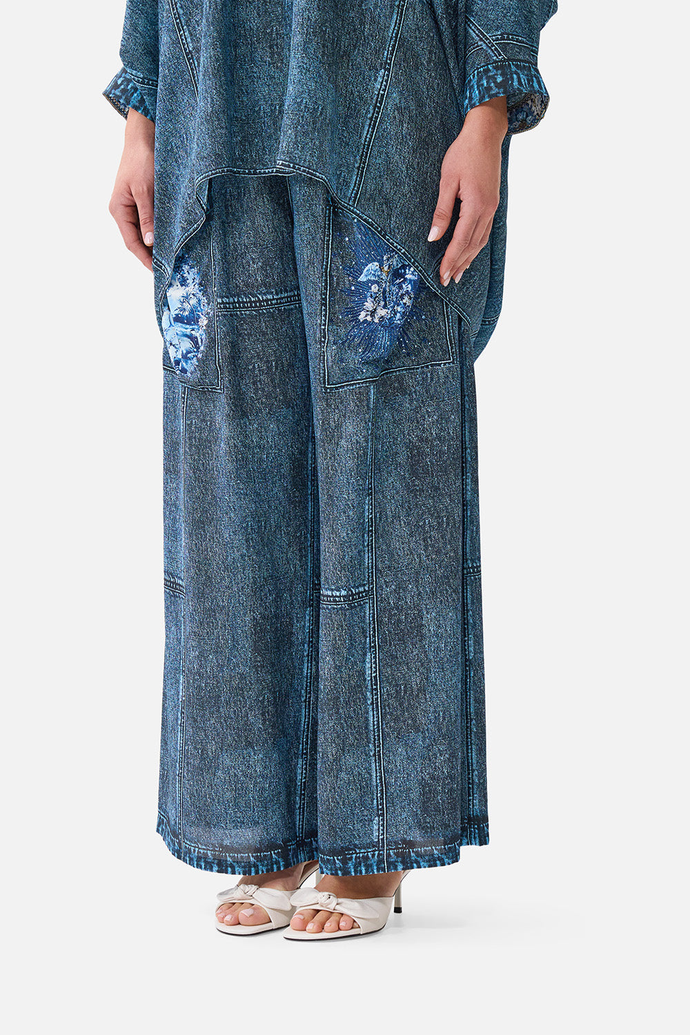 The CAMILLA Wide Leg Trouser With Front Pockets The Porcelain Parlour in our The Porcelain Parlour print.