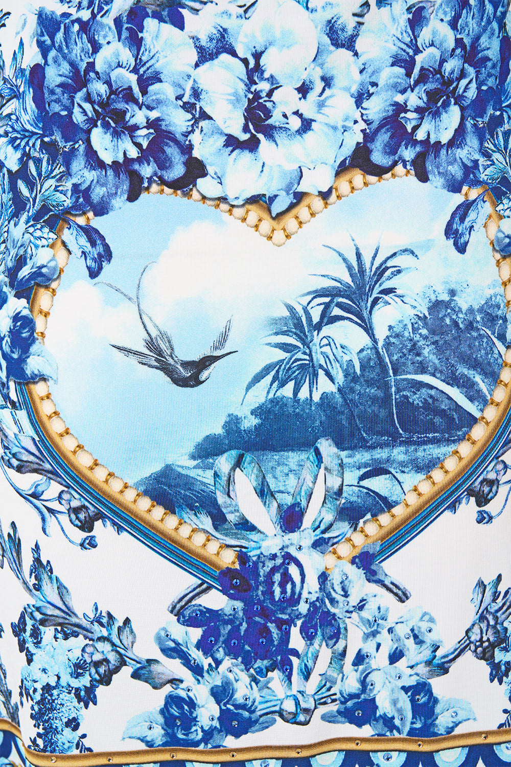 The CAMILLA Drape Jersey Mini Dress The Porcelain Parlour in our The Porcelain Parlour print.