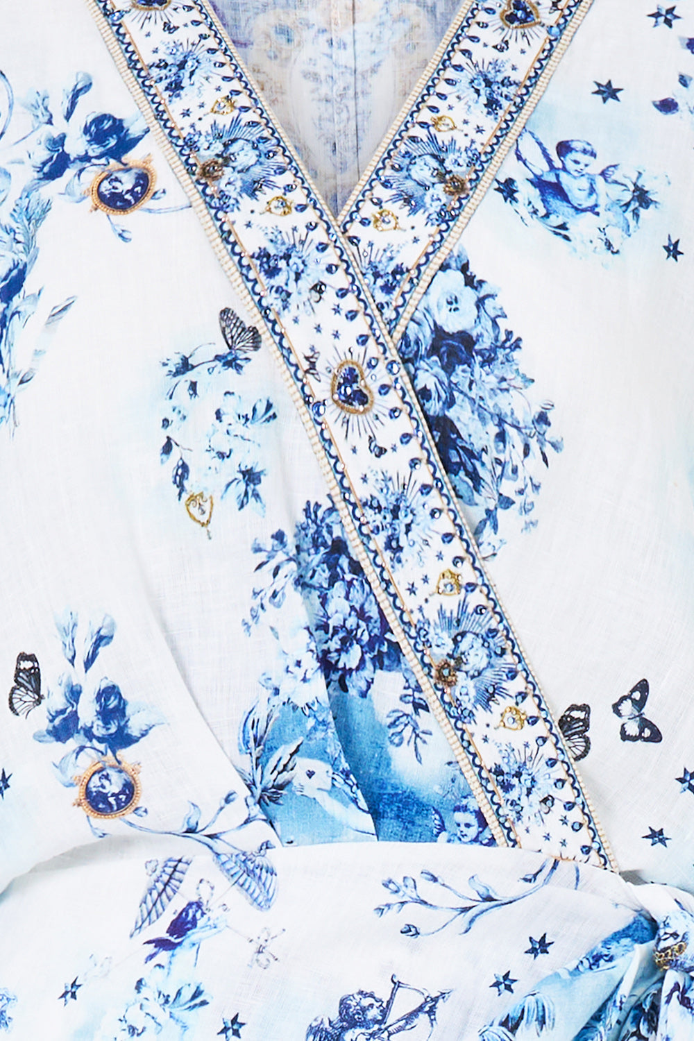 The CAMILLA Wrap Midi Dress The Porcelain Parlour in our The Porcelain Parlour print.