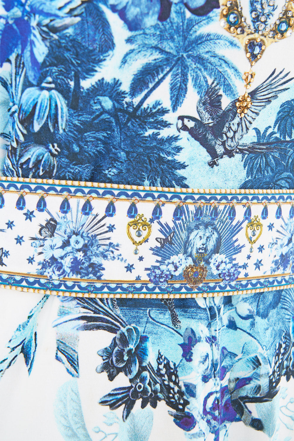 The CAMILLA Jersey Bodice Short Dress With Belt The Porcelain Parlour in our The Porcelain Parlour print.