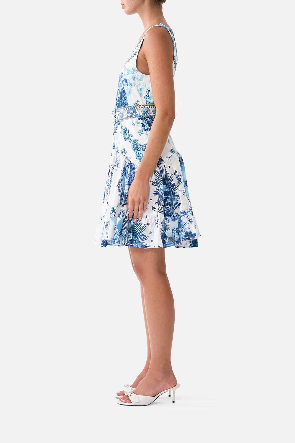 The CAMILLA Jersey Bodice Short Dress With Belt The Porcelain Parlour in our The Porcelain Parlour print.