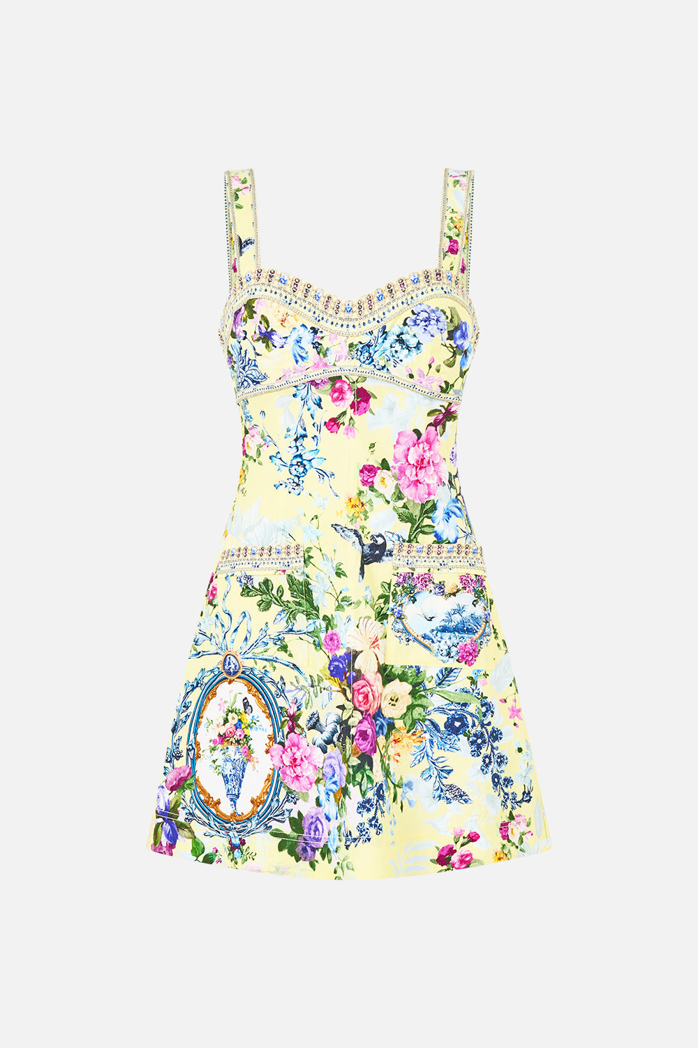 The CAMILLA Fitted Short Dress With Topstitching Chinoiserie Child in our Chinoiserie Child print.