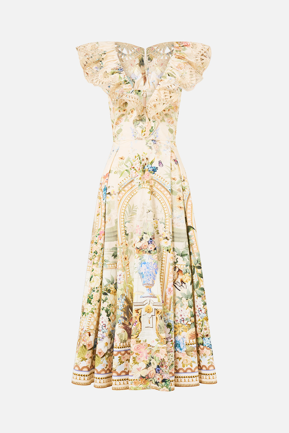 V NECK FRILL MIDI DRESS MIDSUMMER MASTERPIECE