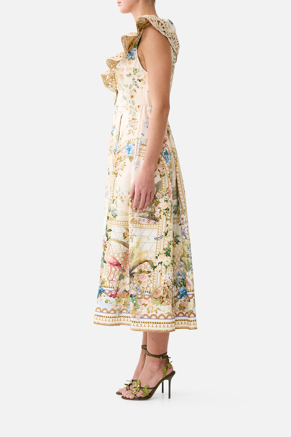 V NECK FRILL MIDI DRESS MIDSUMMER MASTERPIECE