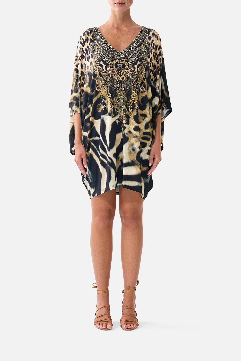 The CAMILLA Bat Sleeve Dress Leotigra Land in our Leotigra Land print.