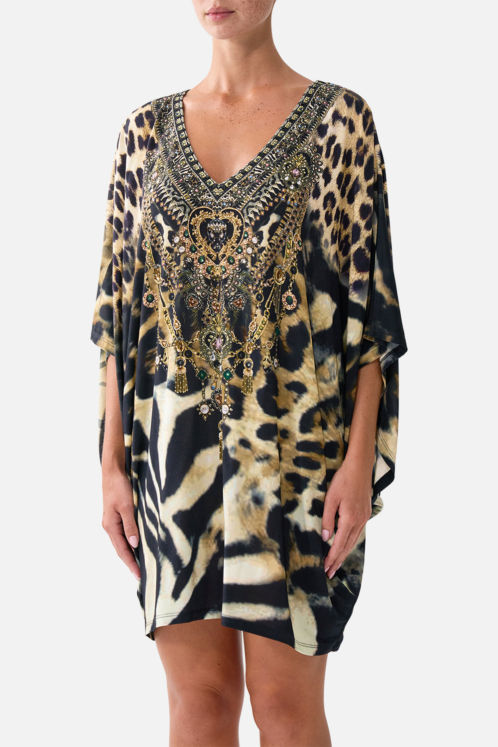 The CAMILLA Bat Sleeve Dress Leotigra Land in our Leotigra Land print.