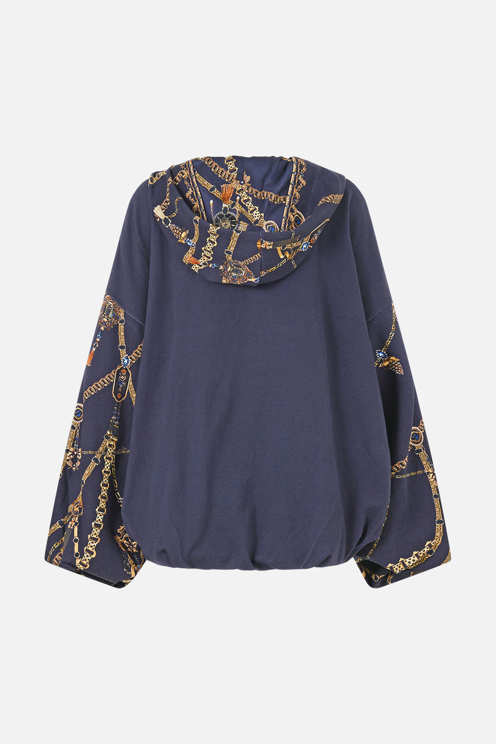 The CAMILLA Oversized Slouch Hoodie in our Cloaked in Baroque print, back view.