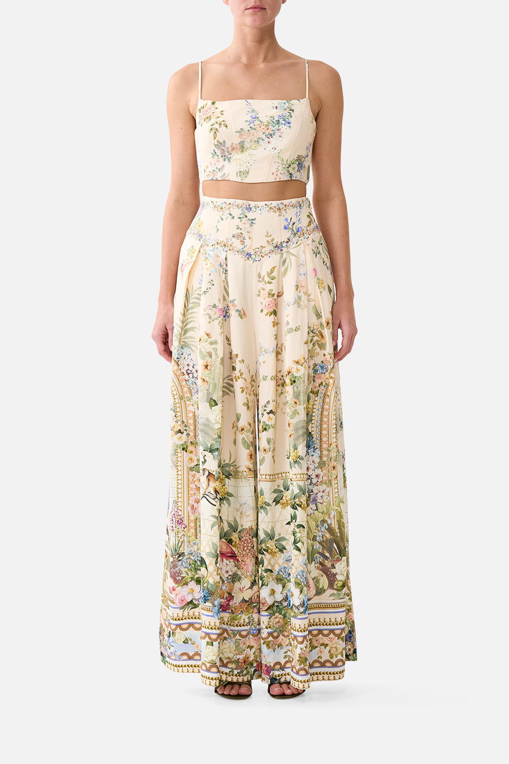 The CAMILLA ASYMMETRIC FRILL PANELLED DRESS WILDFLOWER WUNDERLAND in our WILDFLOWER WUNDERLAND print.