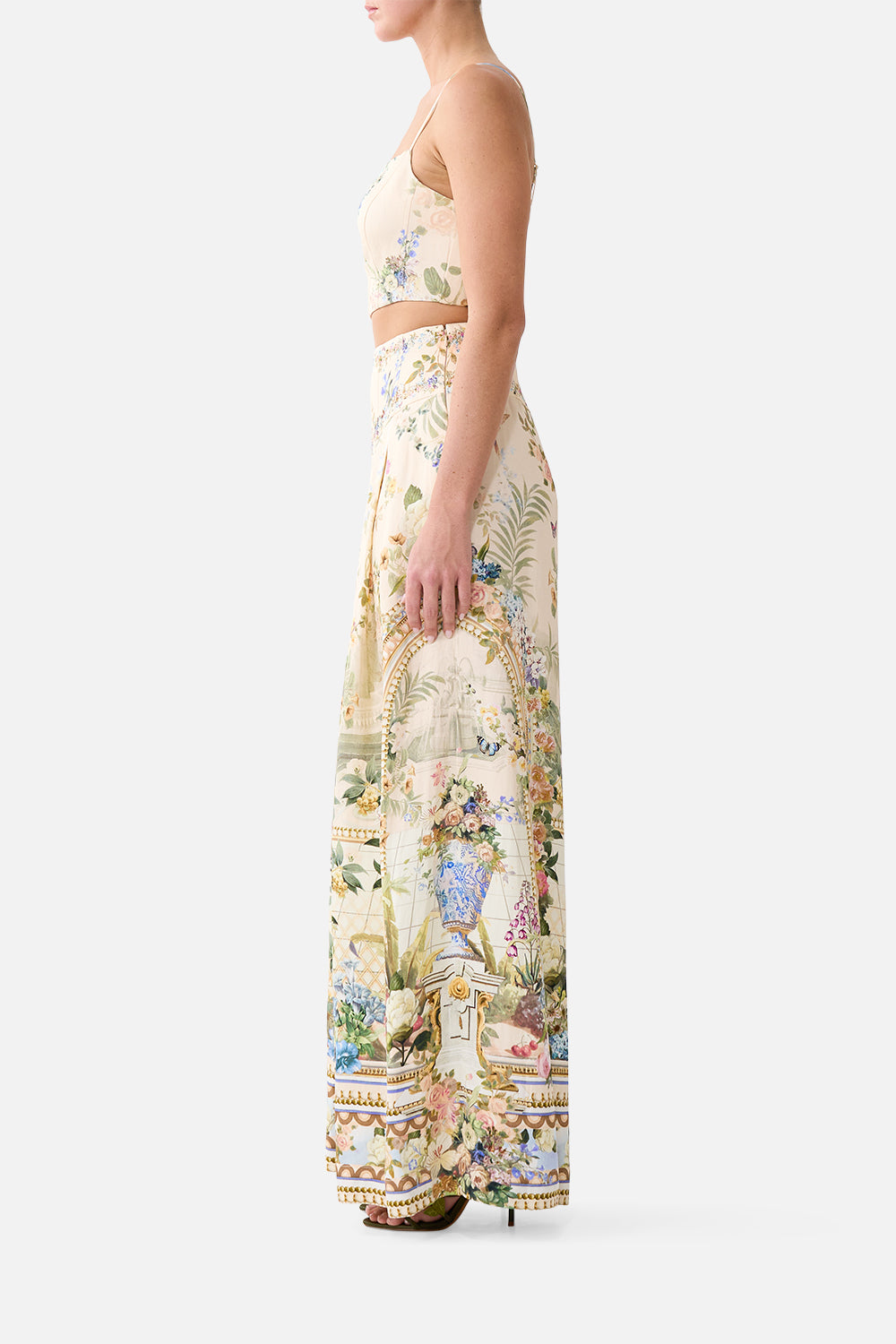 The CAMILLA ASYMMETRIC FRILL PANELLED DRESS WILDFLOWER WUNDERLAND in our  print.