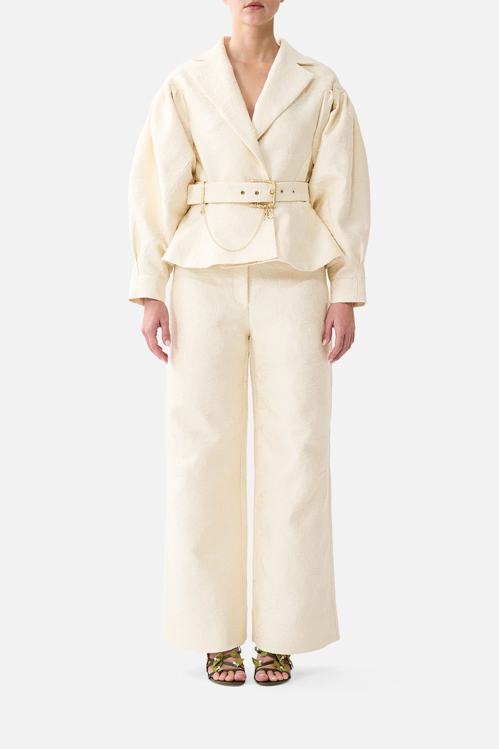 The CAMILLA BABIES ZIP FRONT PADDLE SUIT W FRILL BACK THE PORCELAIN PARLOUR in our  print.