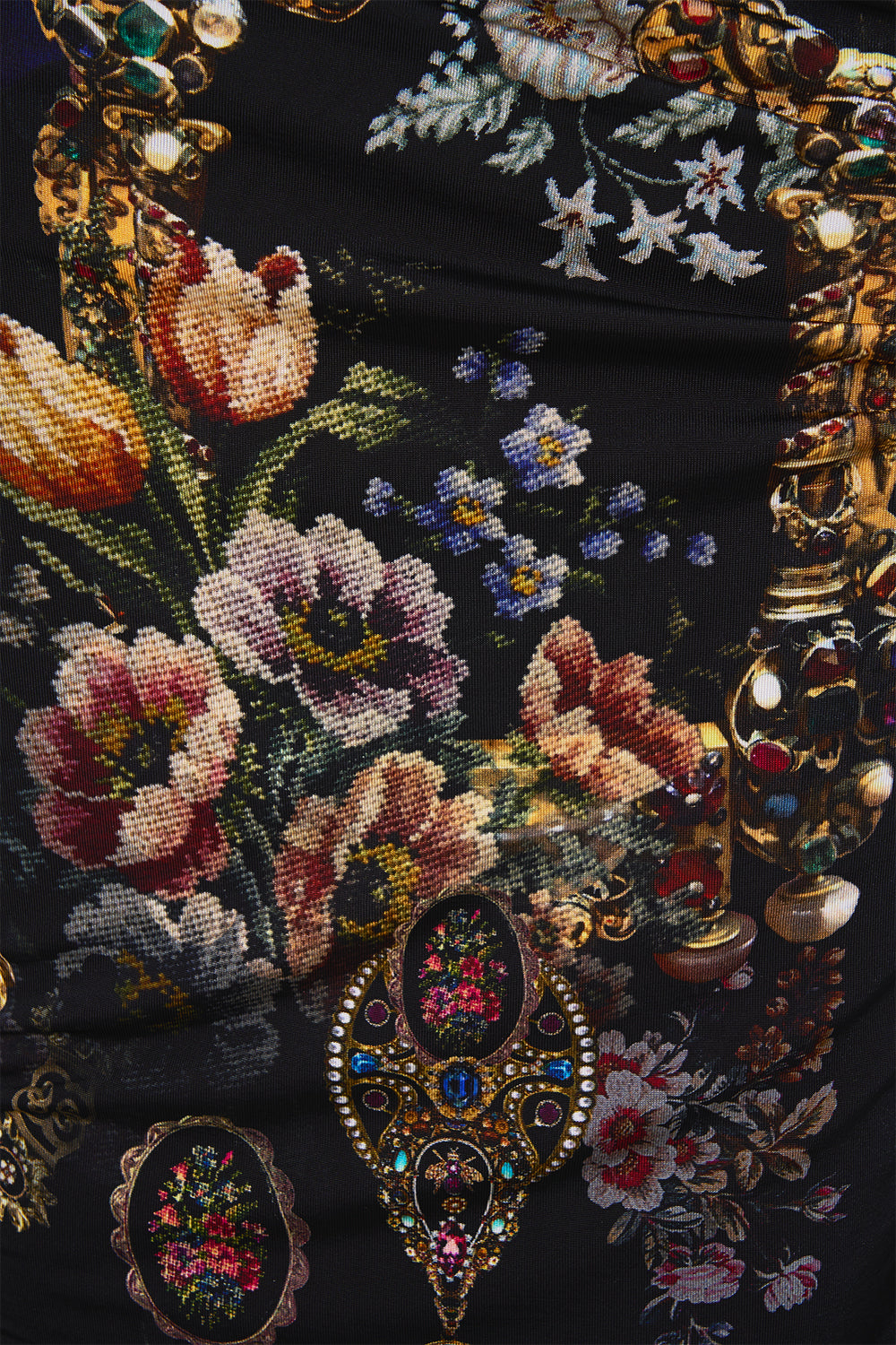 The CAMILLA TRAPEZE TIERED DRESS WITH LINING WILDFLOWER WUNDERLAND in our  print.