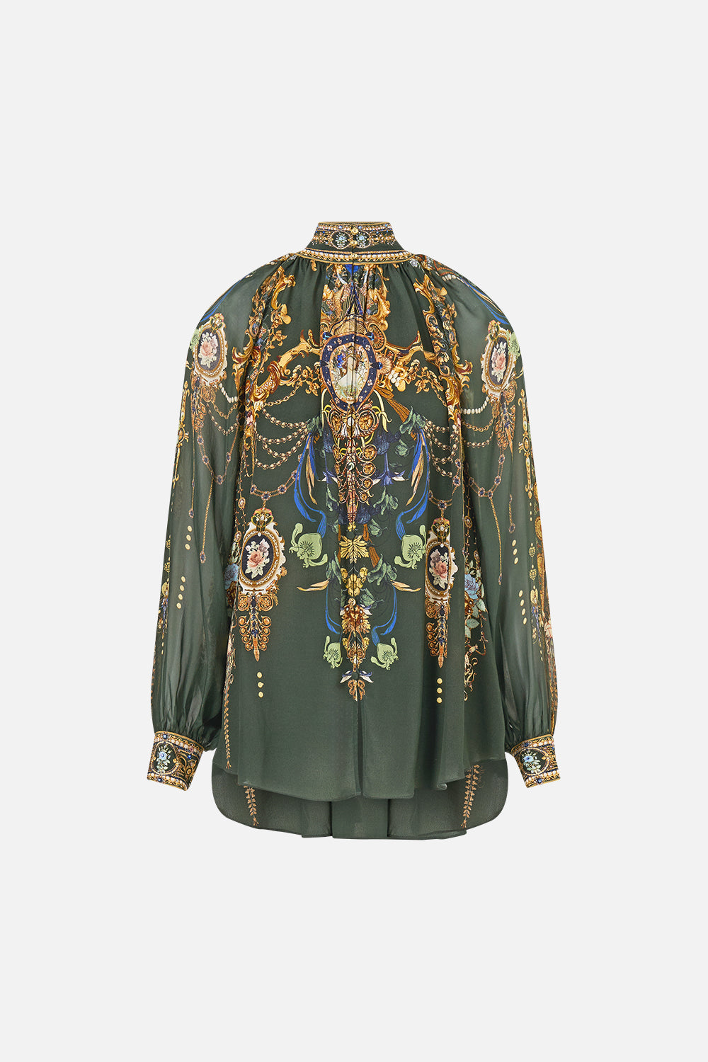 The CAMILLA Raglan Button Up Shirt in our The Secession Sessions print, front view.