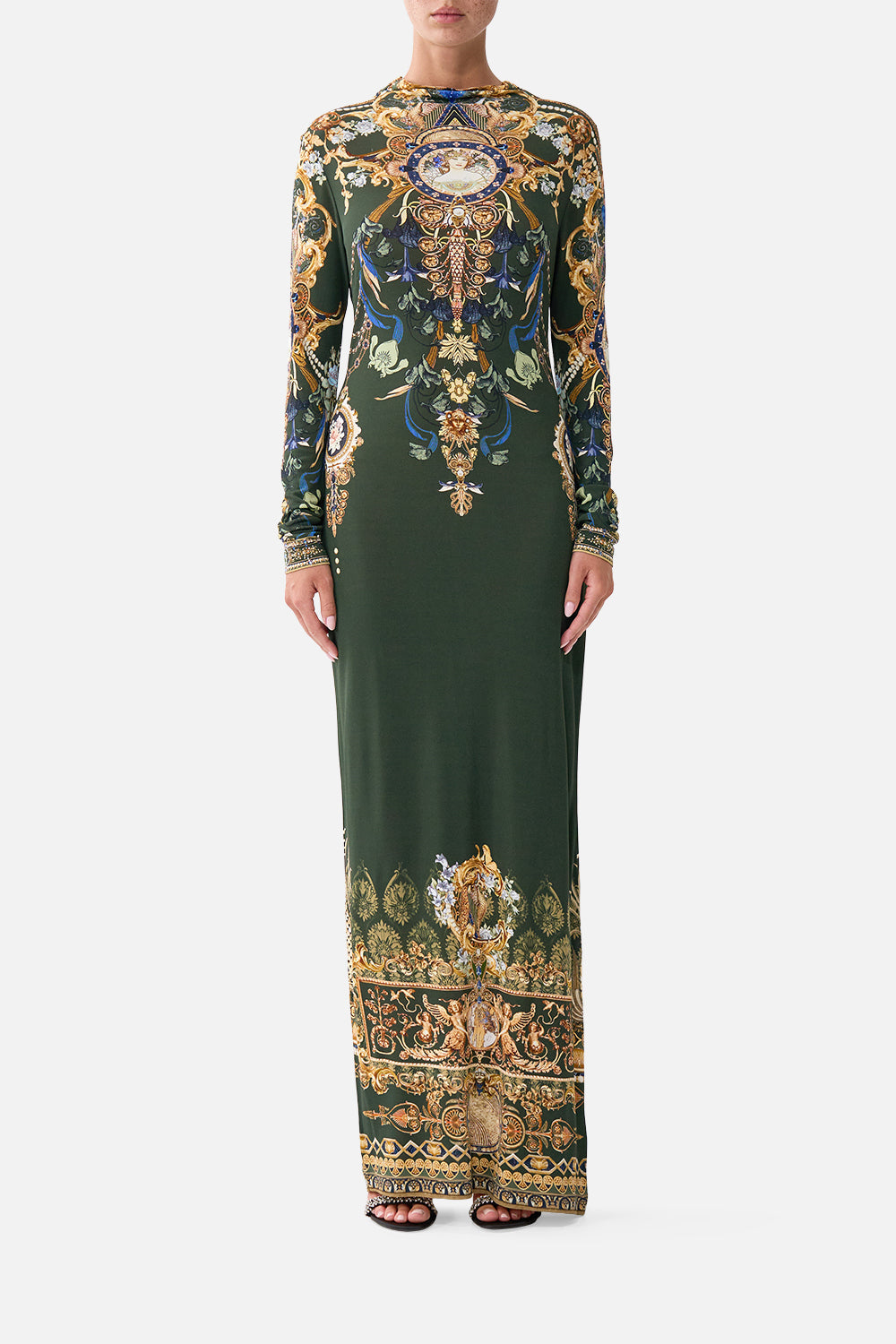 The CAMILLA Back Detail Jersey Dress in our The Secession Sessions print, front view on model.