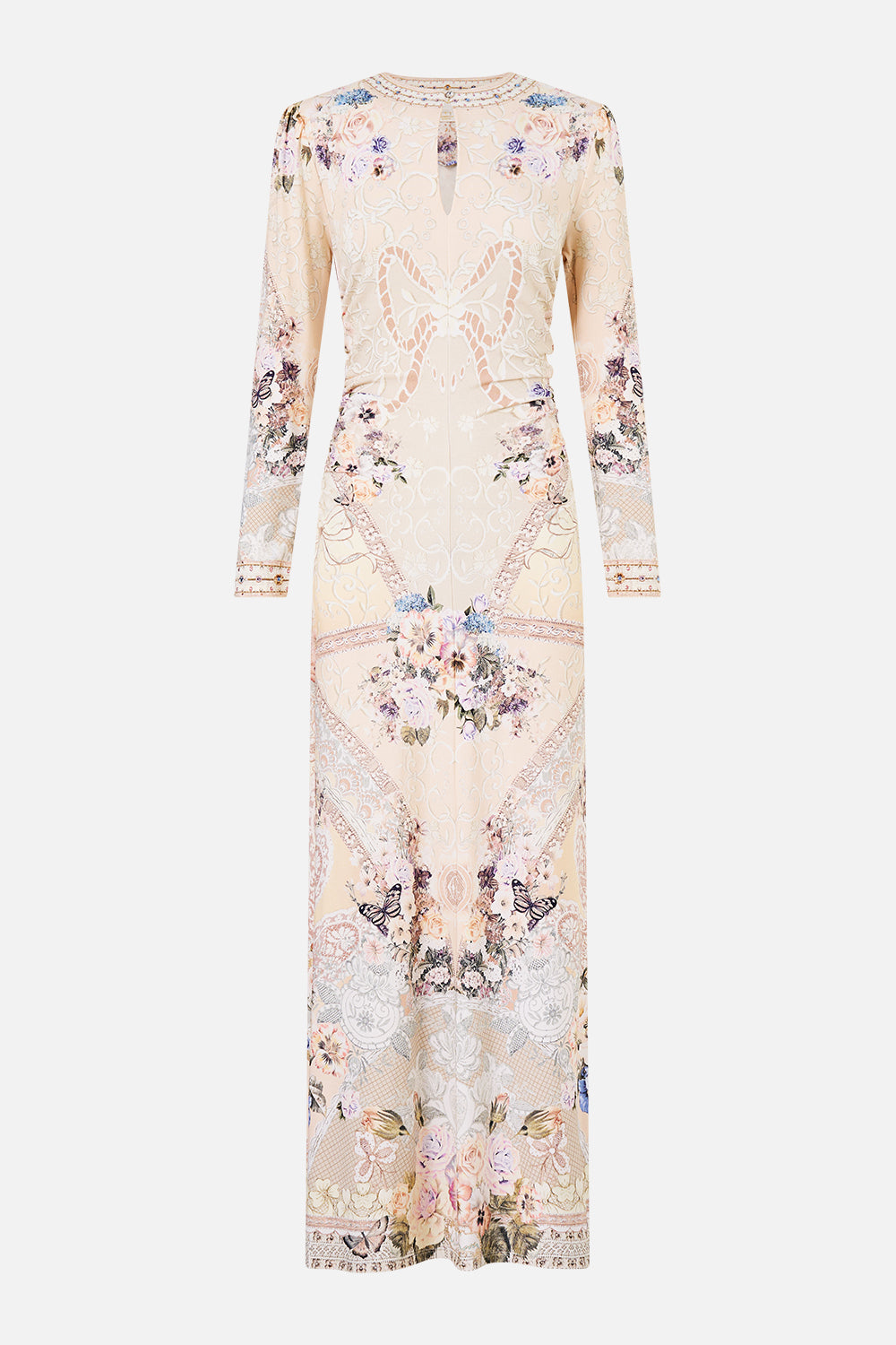 The CAMILLA LACE SLEEVE MINI DRESS TORERO LIBERTINE in our  print.