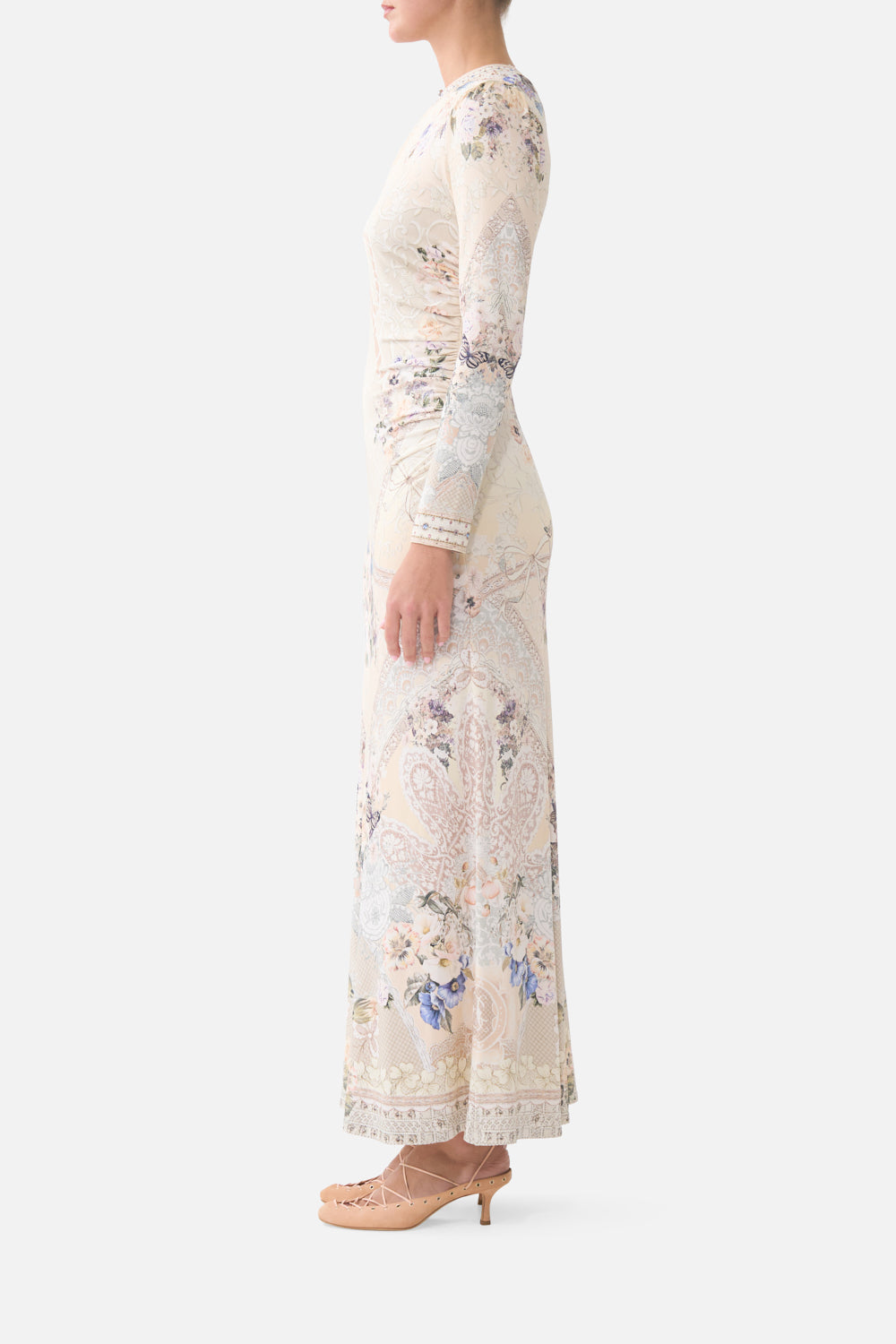 The CAMILLA LACE SLEEVE MINI DRESS TORERO LIBERTINE in our  print.