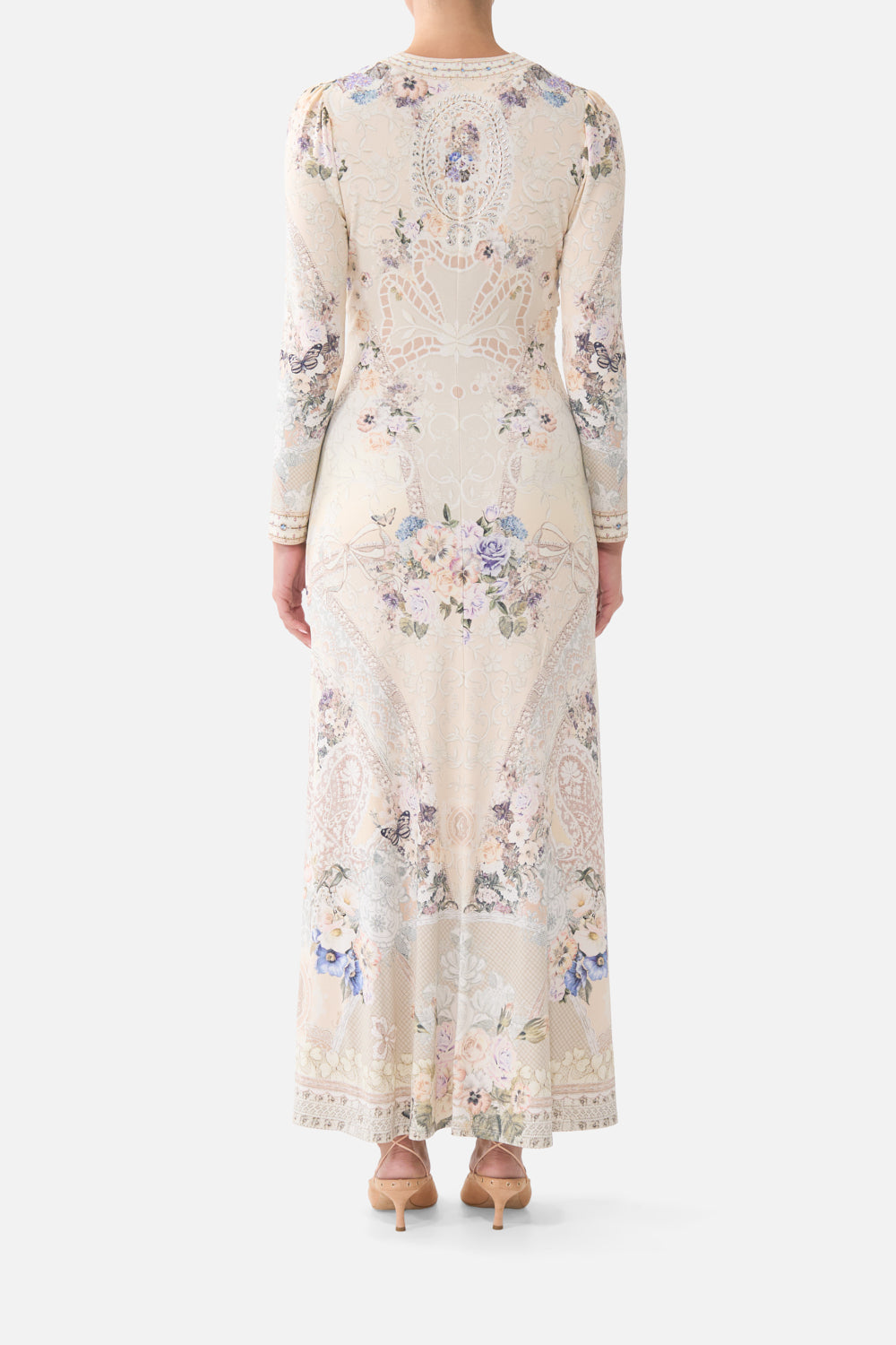 The CAMILLA LACE SLEEVE MINI DRESS TORERO LIBERTINE in our  print.