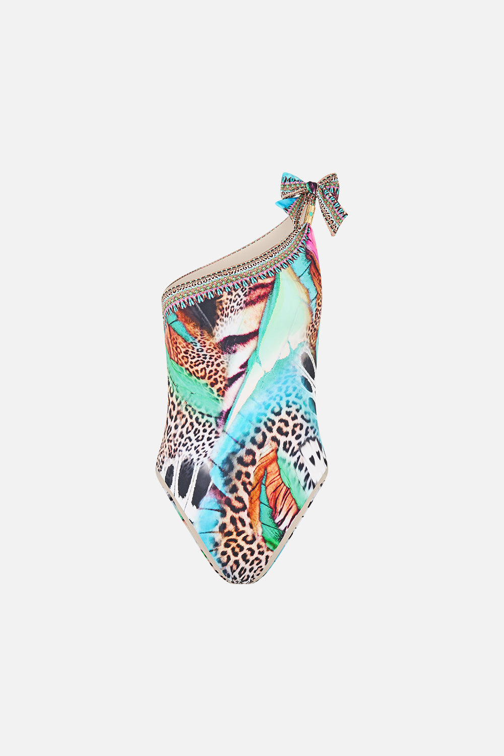 DRAPED ONE SHOULDER ONE PIECE W TIE TRIM BUTTERFLY BOHEMIA
