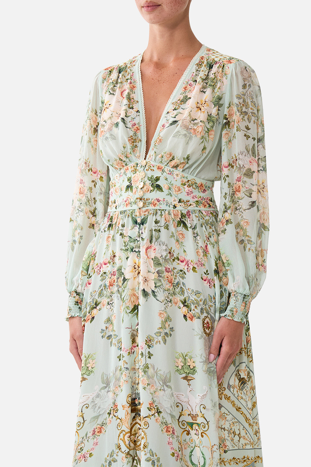 BUTTON DRESS WITH SHAPED WAISTBAND WILDFLOWER WUNDERLAND