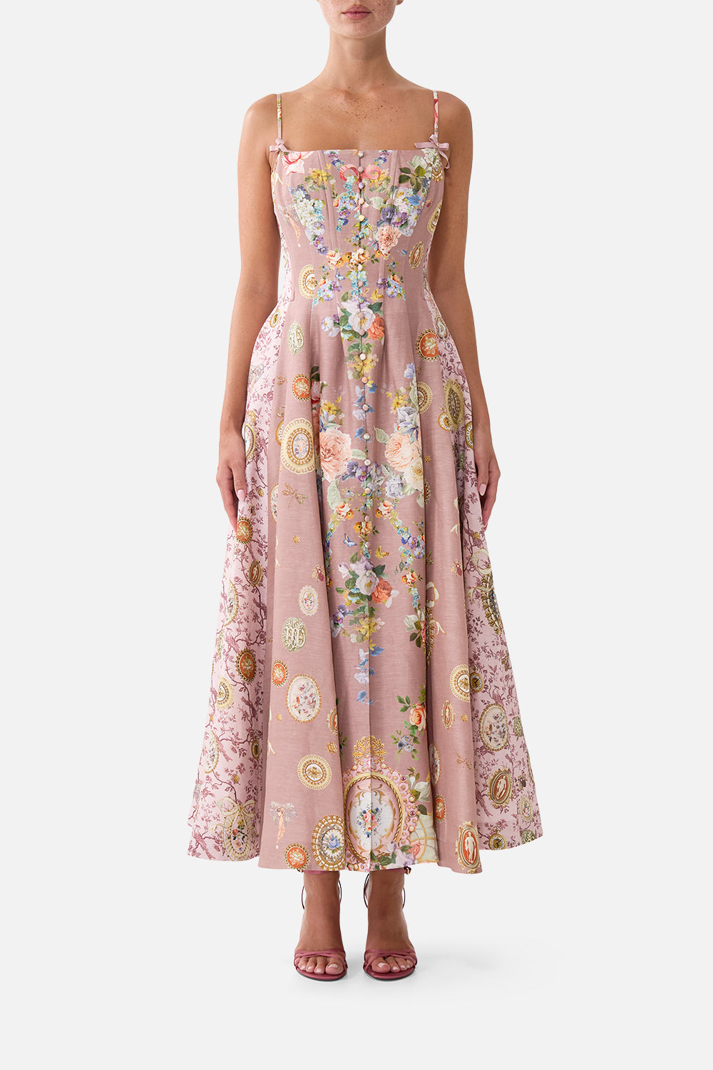 CORSET DRESS WITH LONG FLARED SKIRT CHAMBER OF BLOOMS