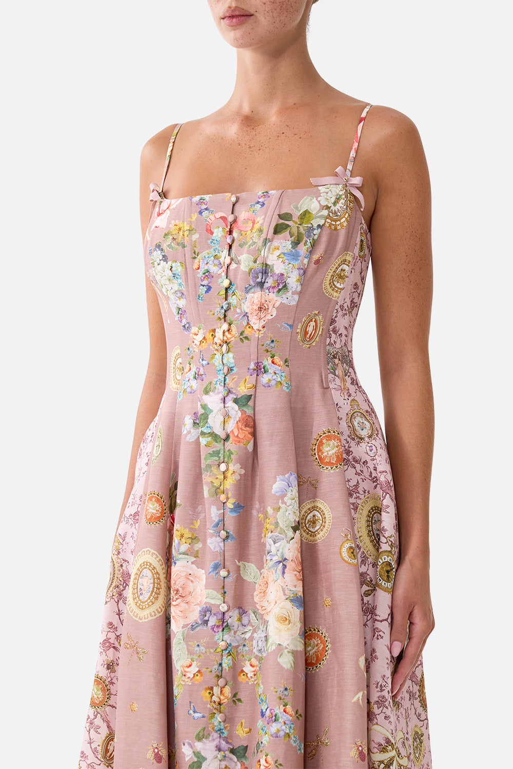 CORSET DRESS WITH LONG FLARED SKIRT CHAMBER OF BLOOMS