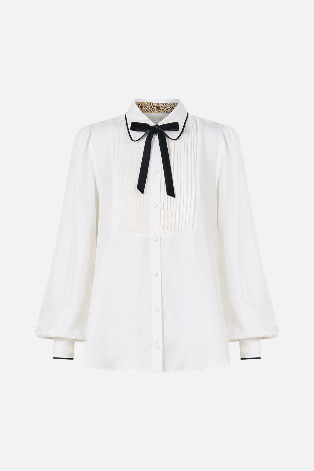 The CAMILLA COLLARED SHIRT WITH PINTUCKS LEOPARD LIBERTINE