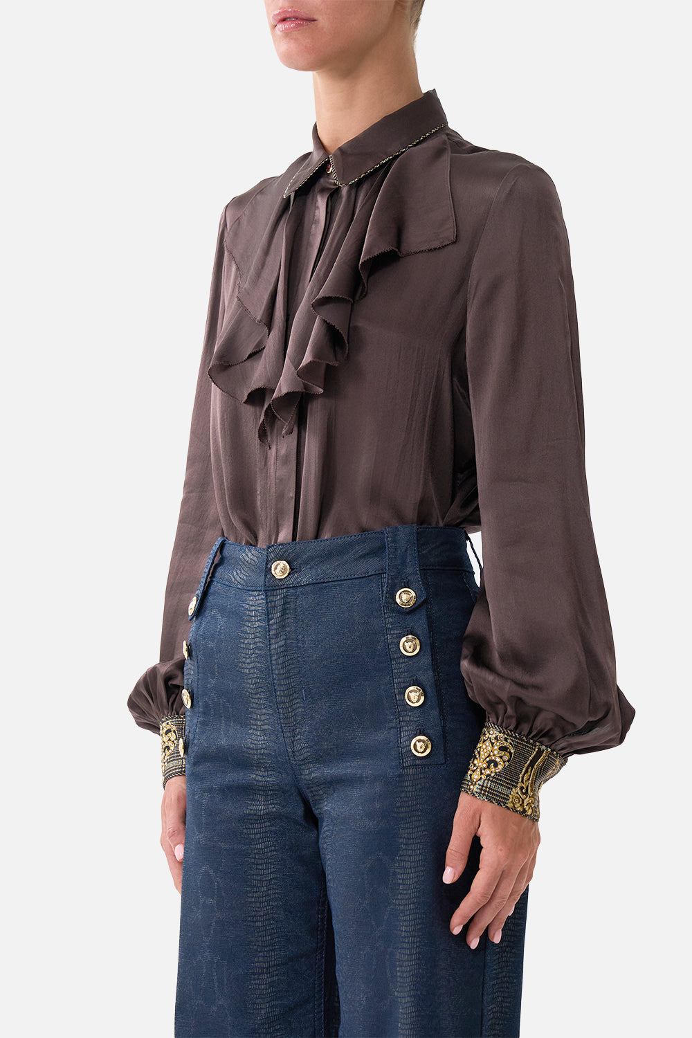 The CAMILLA COLLARED SHIRT WITH FRILL NECK DETAIL ANIMALS IN THE PALACE