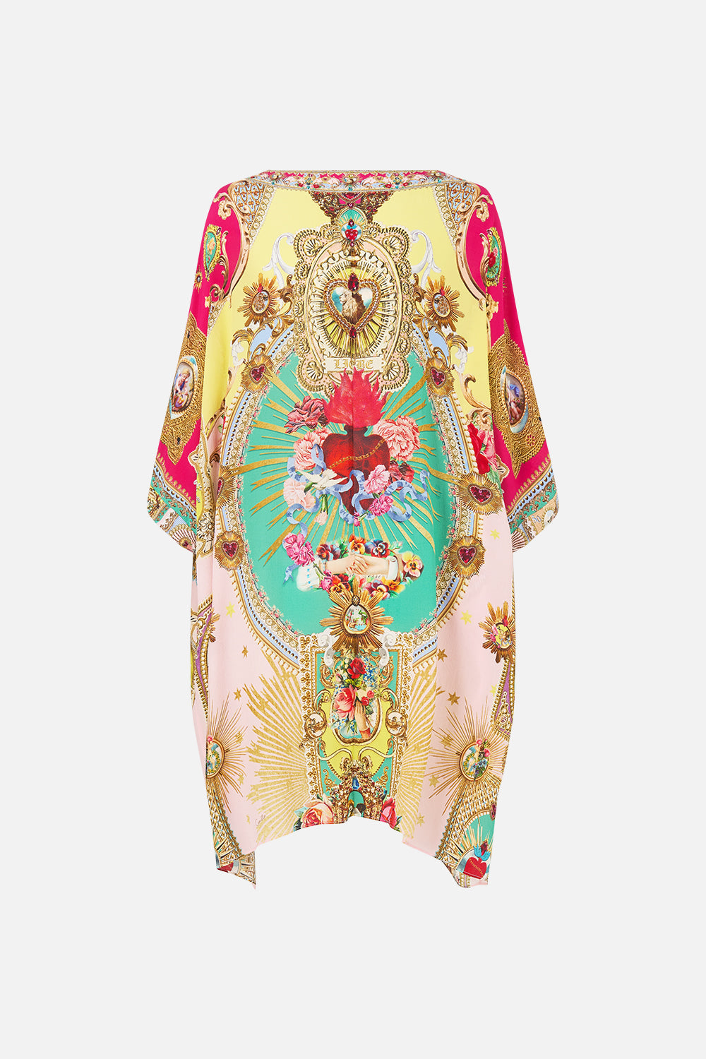 The CAMILLA TIE SLEEVE SHORT V NECK KAFTAN PAINTED PRAYERS