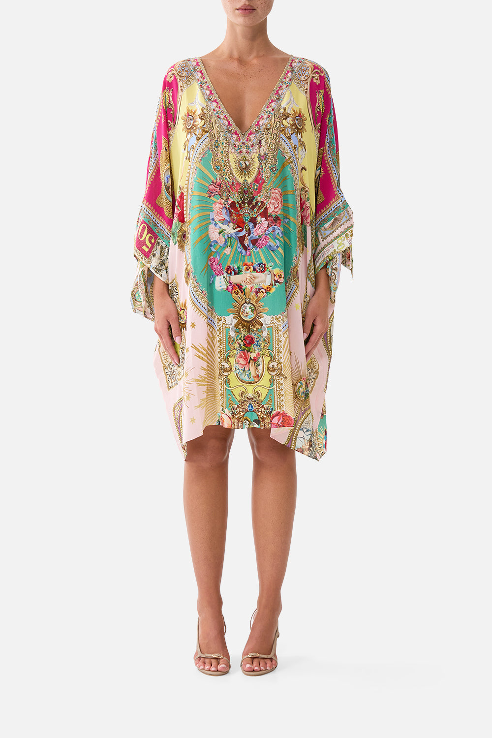 The CAMILLA TIE SLEEVE SHORT V NECK KAFTAN PAINTED PRAYERSPAINTED PRAYERS