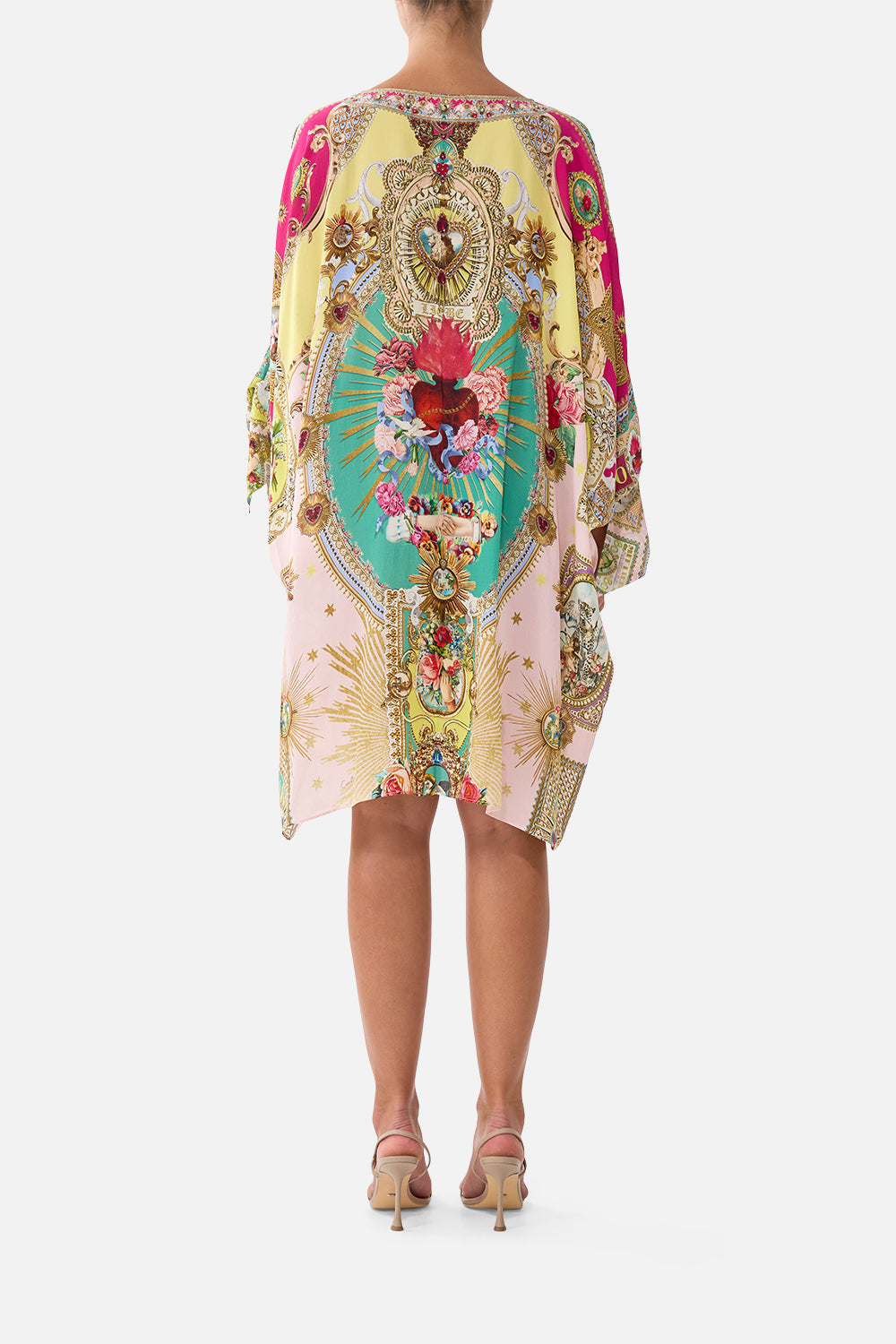 The CAMILLA TIE SLEEVE SHORT V NECK KAFTAN PAINTED PRAYERS