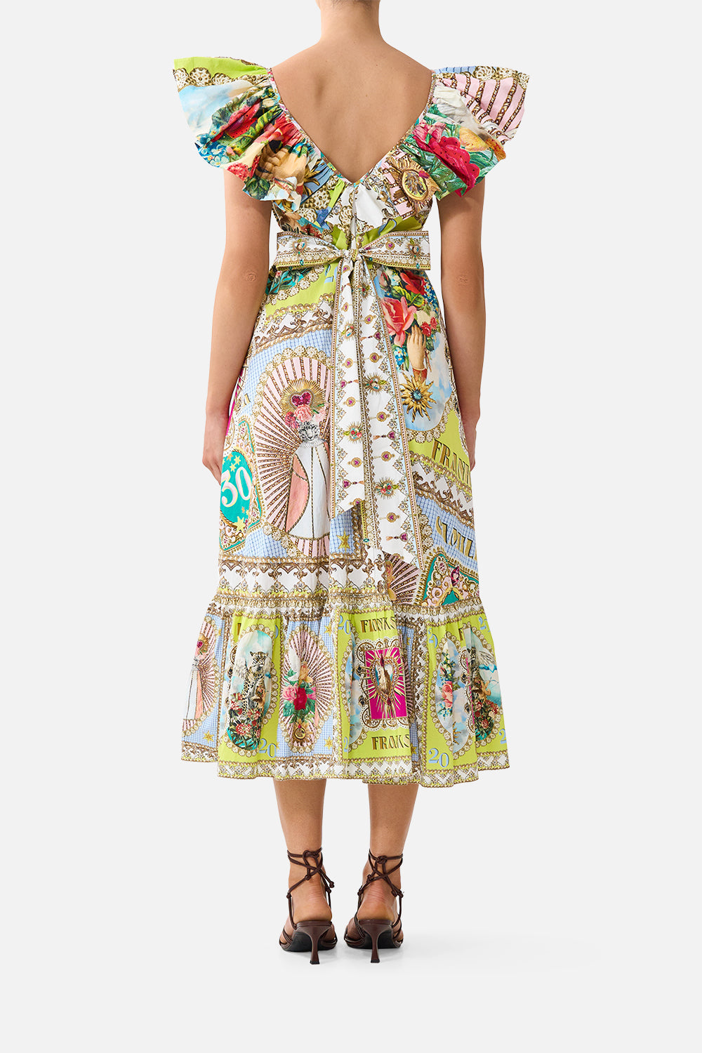 FRILL NECK MIDI DRESS PAINTED PRAYERS