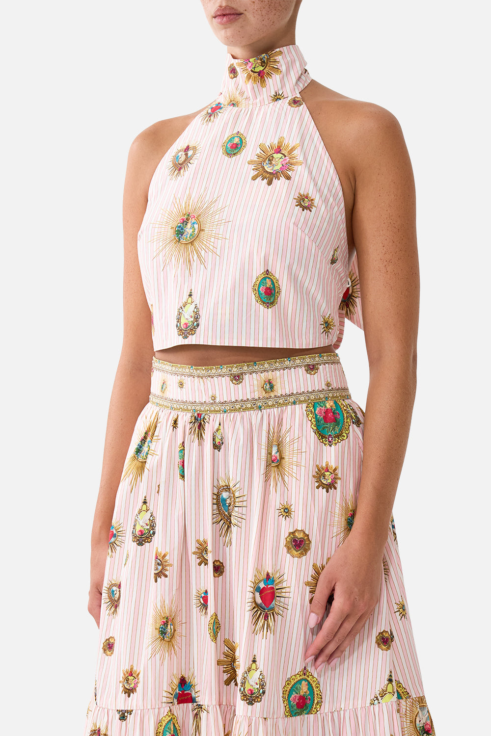 The CAMILLA REVERSIBLE HALTER TIE BACK TOP PAINTED PRAYERS