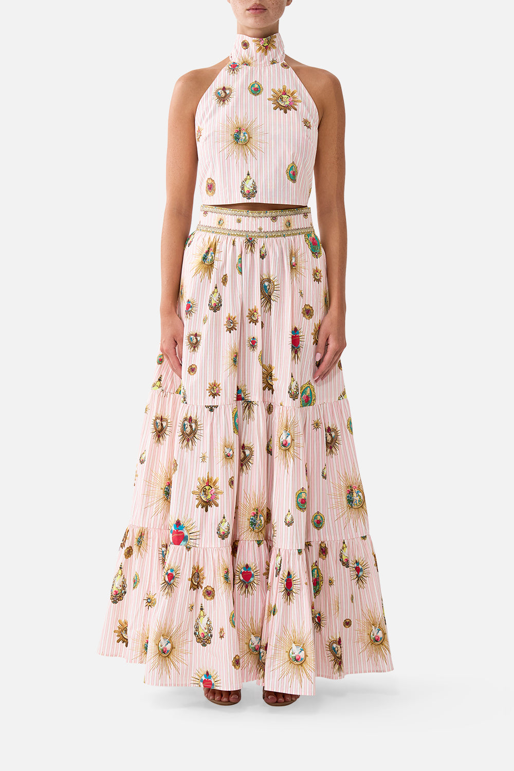 HIGH WAISTED TIERED SKIRT PAINTED PRAYERS