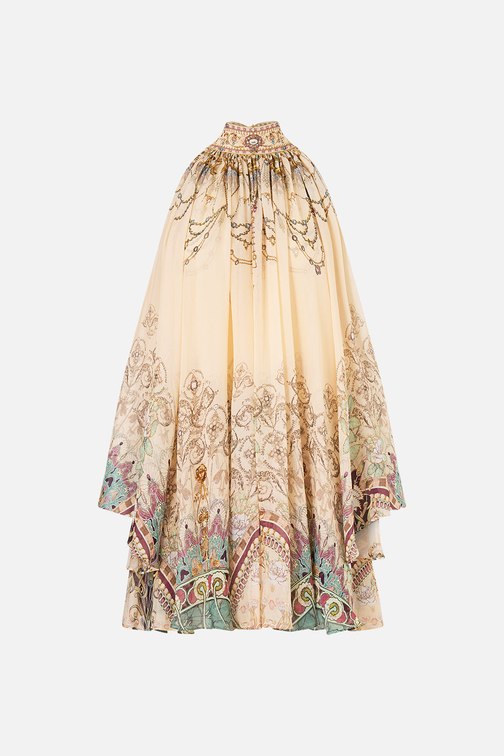 The CAMILLA Cold Shoulder Short Dress in our A Meeting of Masterpieces print, front view.