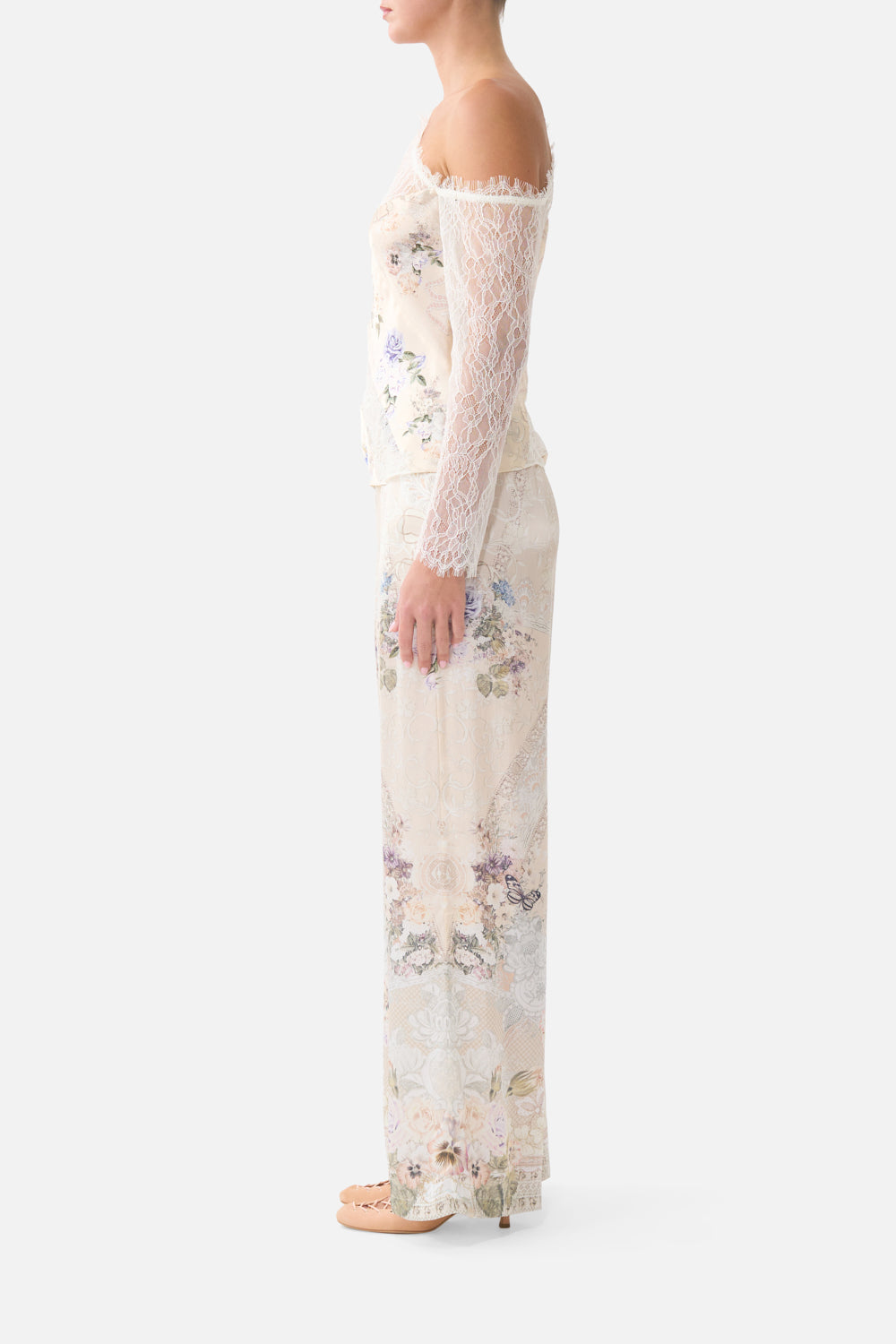 The CAMILLA RELAXED TRACK PANT WITH RIBBED HEM NIGHT GARDEN in our NIGHT GARDEN print.