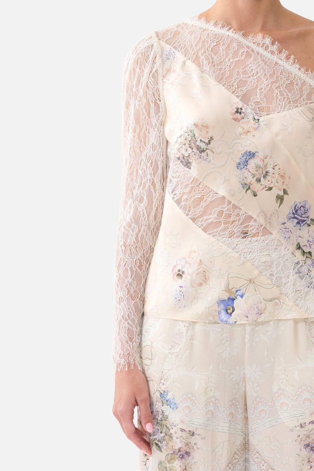 LACE SPLICE ONE SHOULDER TOP LACED WITH LOVE