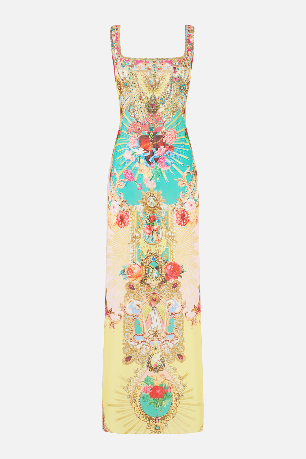 SQUARE NECK BEACH MAXI DRESS W LOW BACK PAINTED PRAYERS