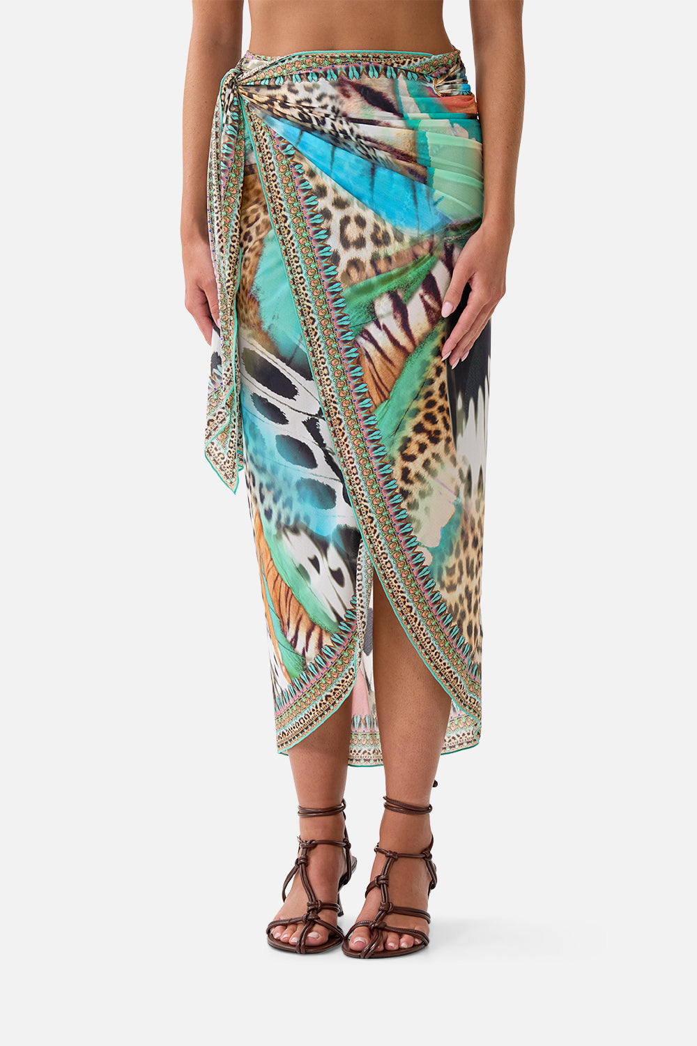 The CAMILLA EYELET WRAP LONG SARONG W TIE WAIST BUTTERFLY BOHEMIA