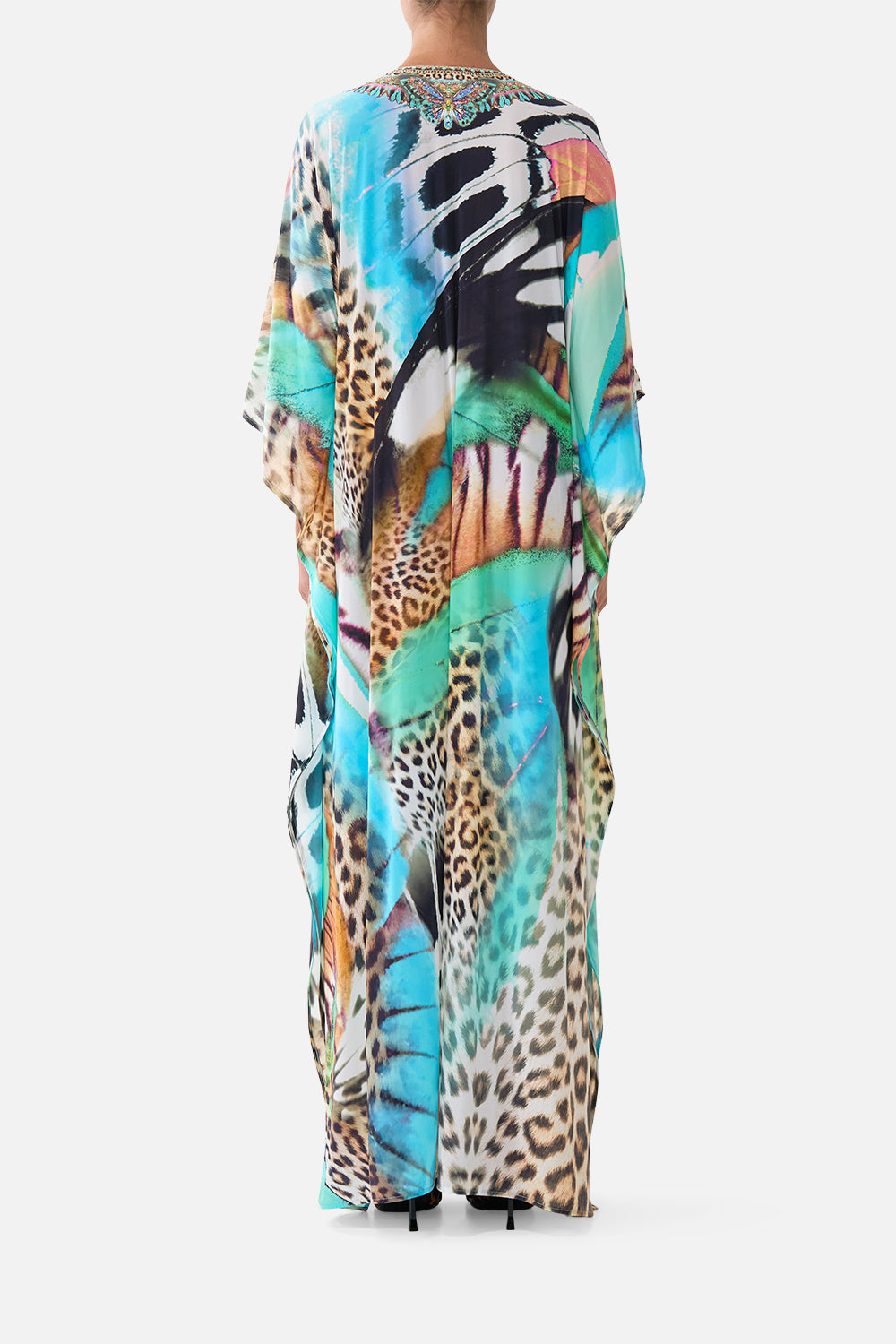 The CAMILLA LONG V NECK KAFTAN W RING FRONT TRIM BUTTERFLY BOHEMIA