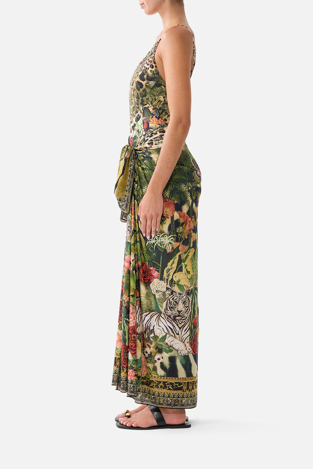 The CAMILLA Multi Wear Long Sarong Leotigra Land in our Leotigra Land print.