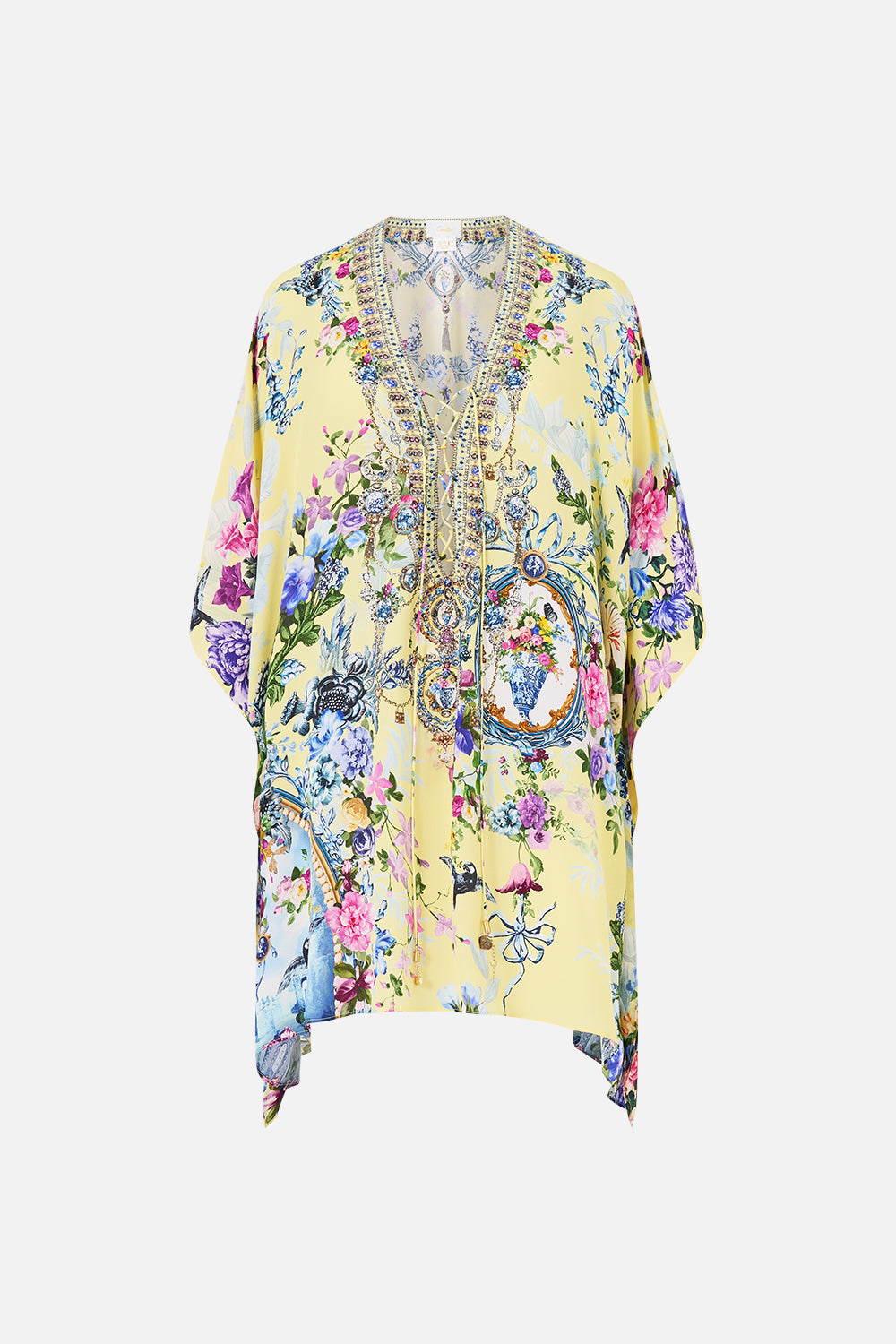 The CAMILLA Short Lace Up Kaftan Chinoiserie Child in our Chinoiserie Child print.