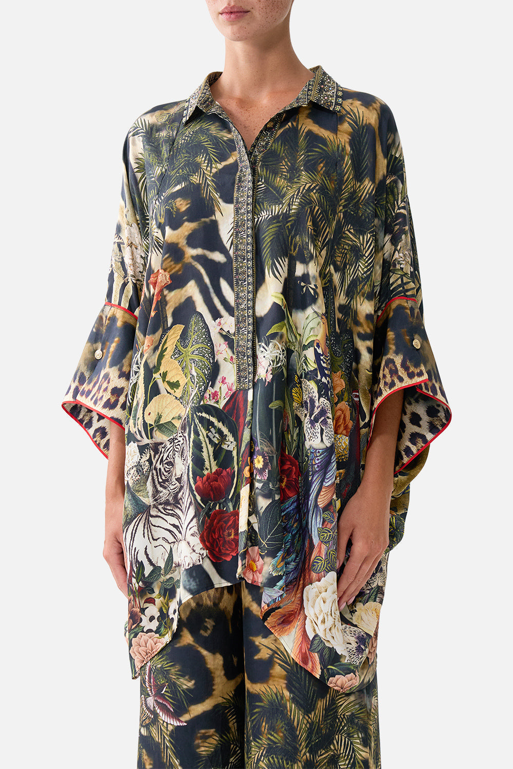 The CAMILLA Batwing Shirt Leotigra Land in our Leotigra Land print.
