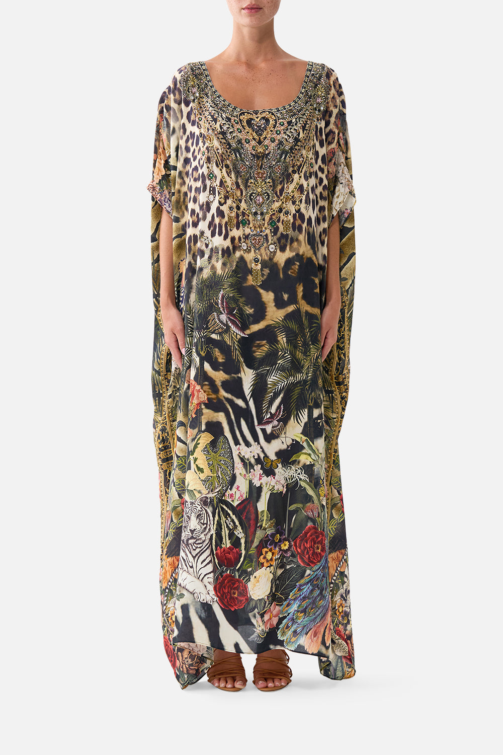 The CAMILLA Round Neck Kaftan Leotigra Land in our Leotigra Land print.