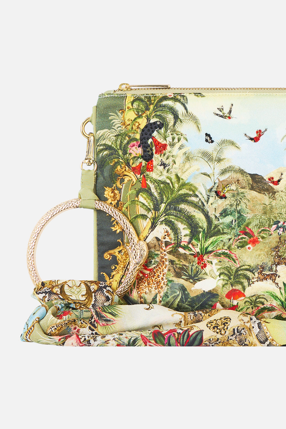 The CAMILLA Ring Scarf Clutch in our Wanderlust Empire print, back view.