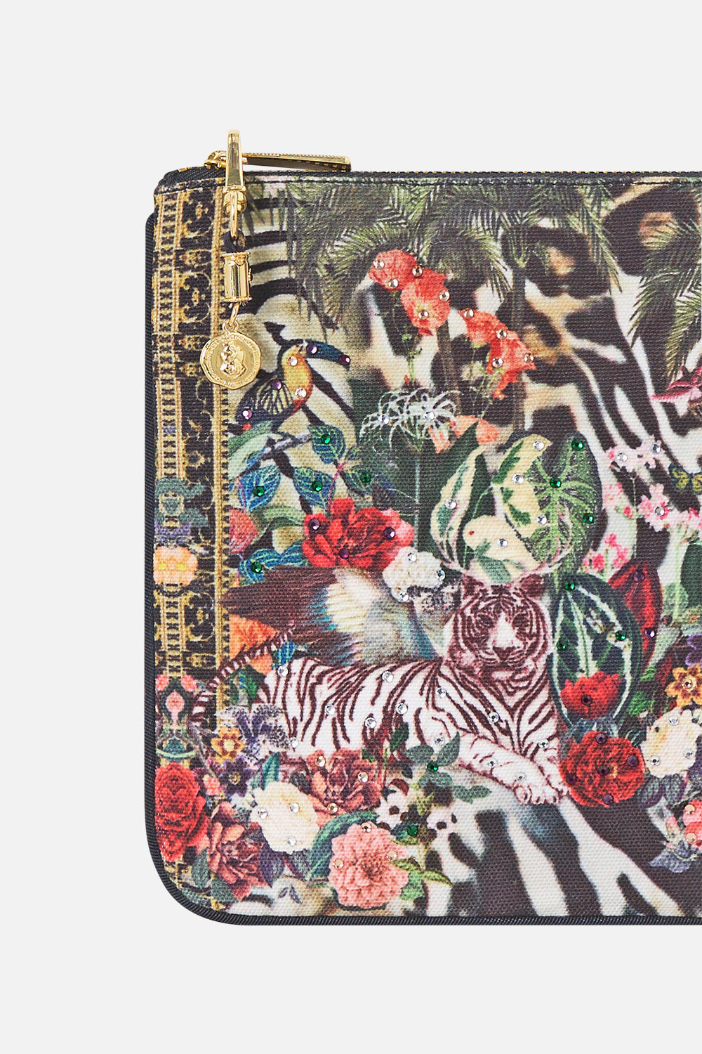 The CAMILLA Small Canvas Clutch Leotigra Land in our Leotigra Land print.