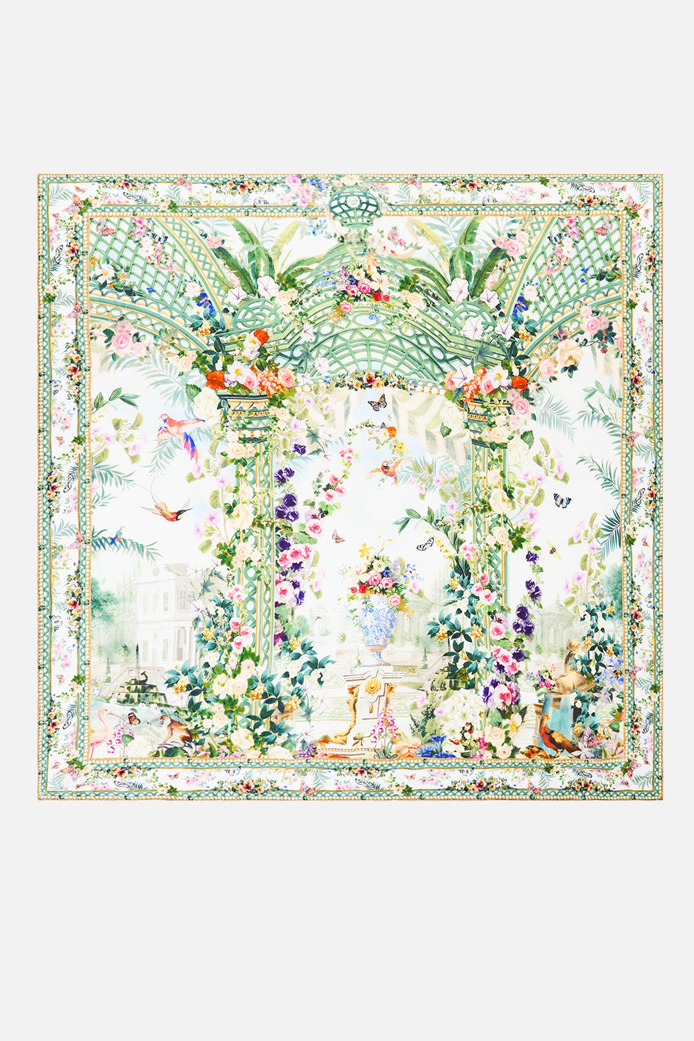 LARGE CRYSTALLED SILK SQUARE SCARF ART FOR THE EMPRESS