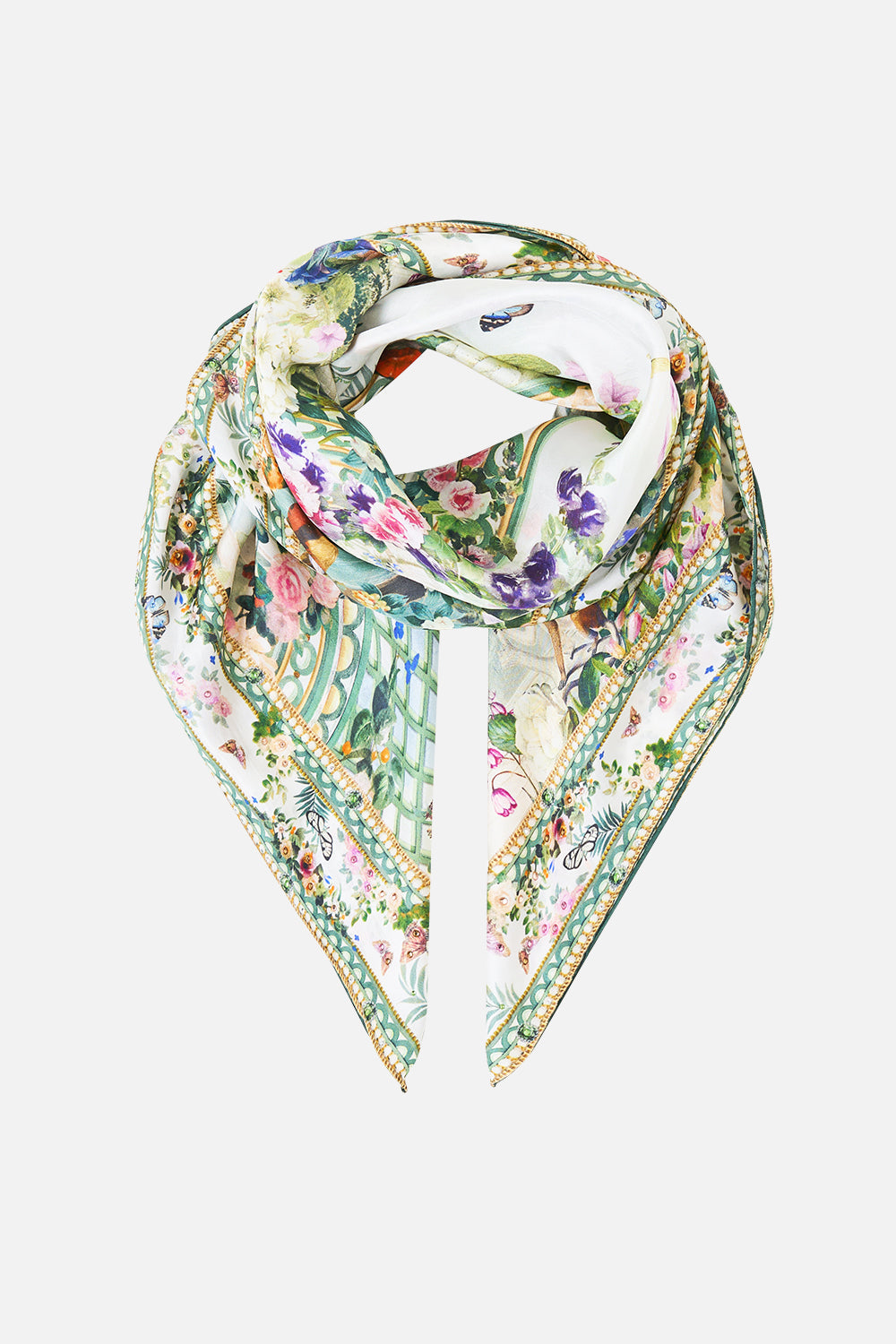 LARGE CRYSTALLED SILK SQUARE SCARF ART FOR THE EMPRESS