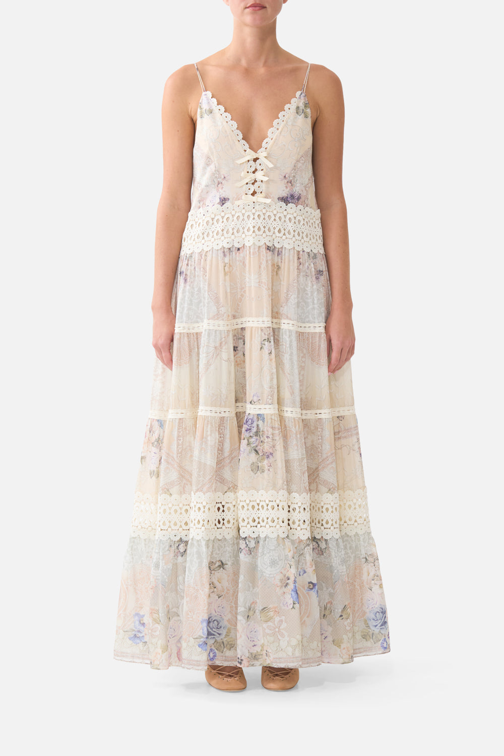 The CAMILLA GATHERED JERSEY LONG DRESS ANIMALS IN THE PALACE in our  print.