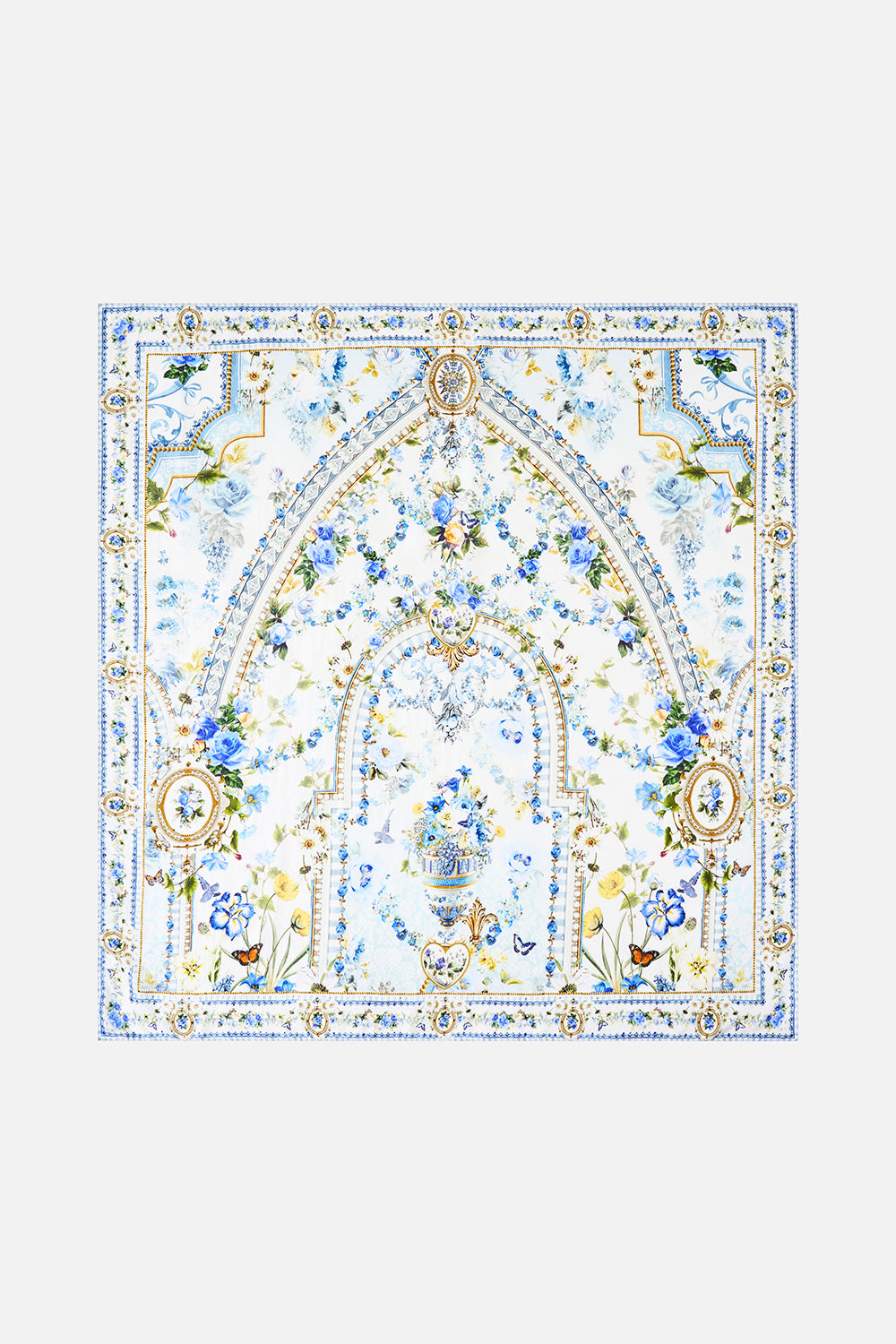 LARGE CRYSTALLED SILK SQUARE SCARF DANDELION SKIES
