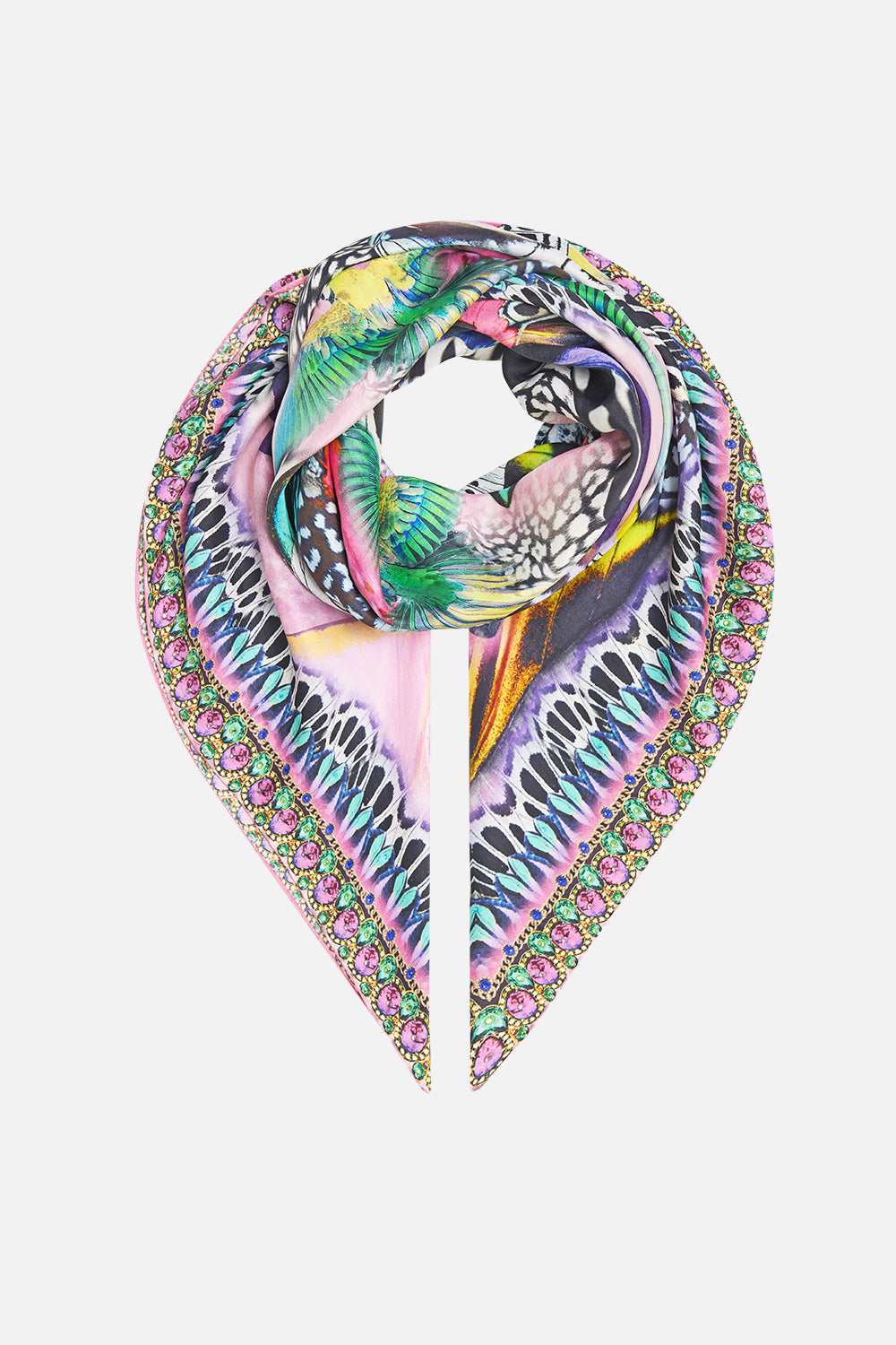 The CAMILLA LARGE CRYSTALLED SILK SQUARE SCARF MILLAMORPHOSISMILLAMORPHOSIS