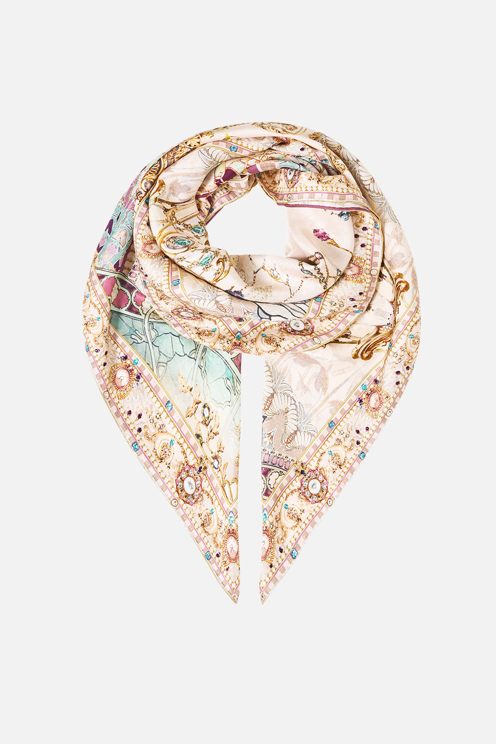 LARGE CRYSTALLED SILK SQUARE SCARF A MEETING OF MASTERPIECES